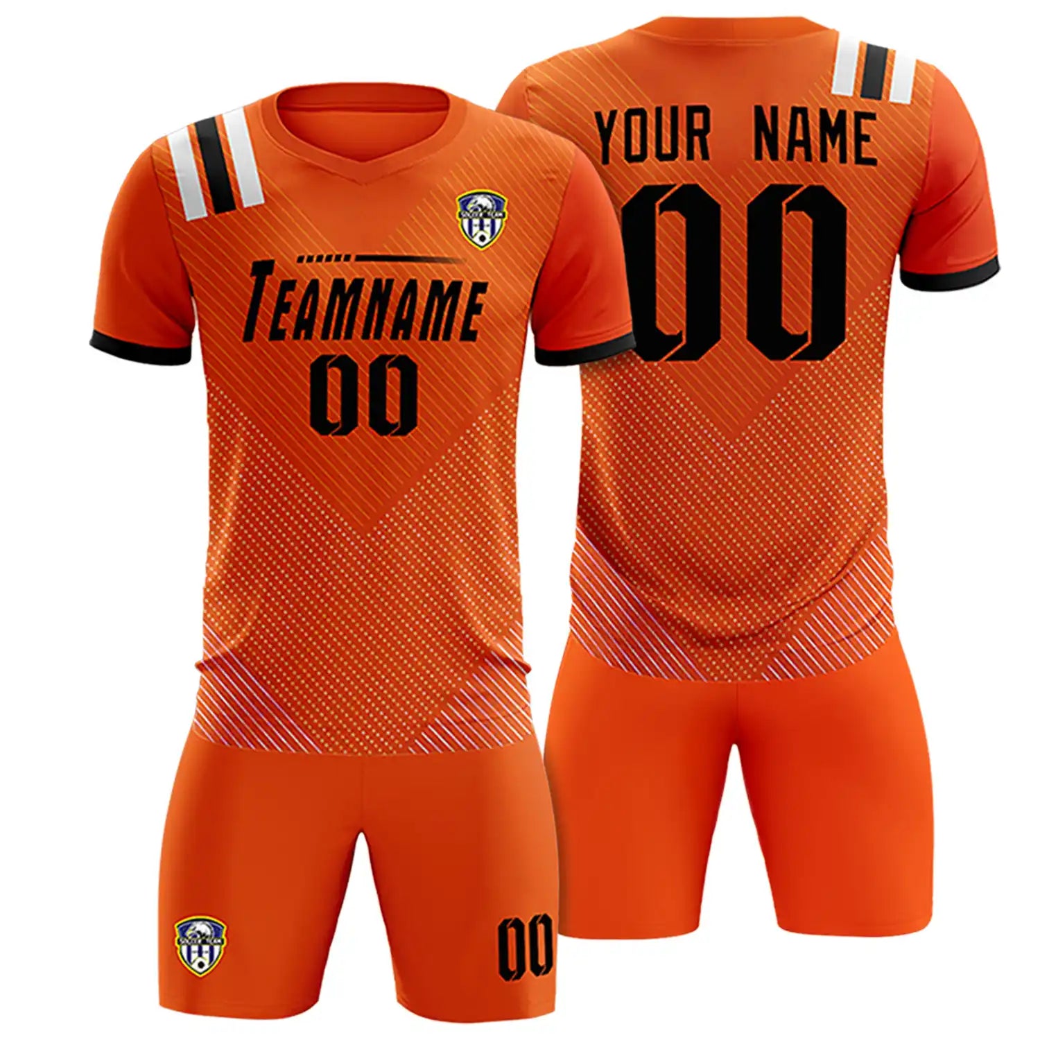 Custom Orange Black Shoulder Stripes Sport Soccer Sets Jersey