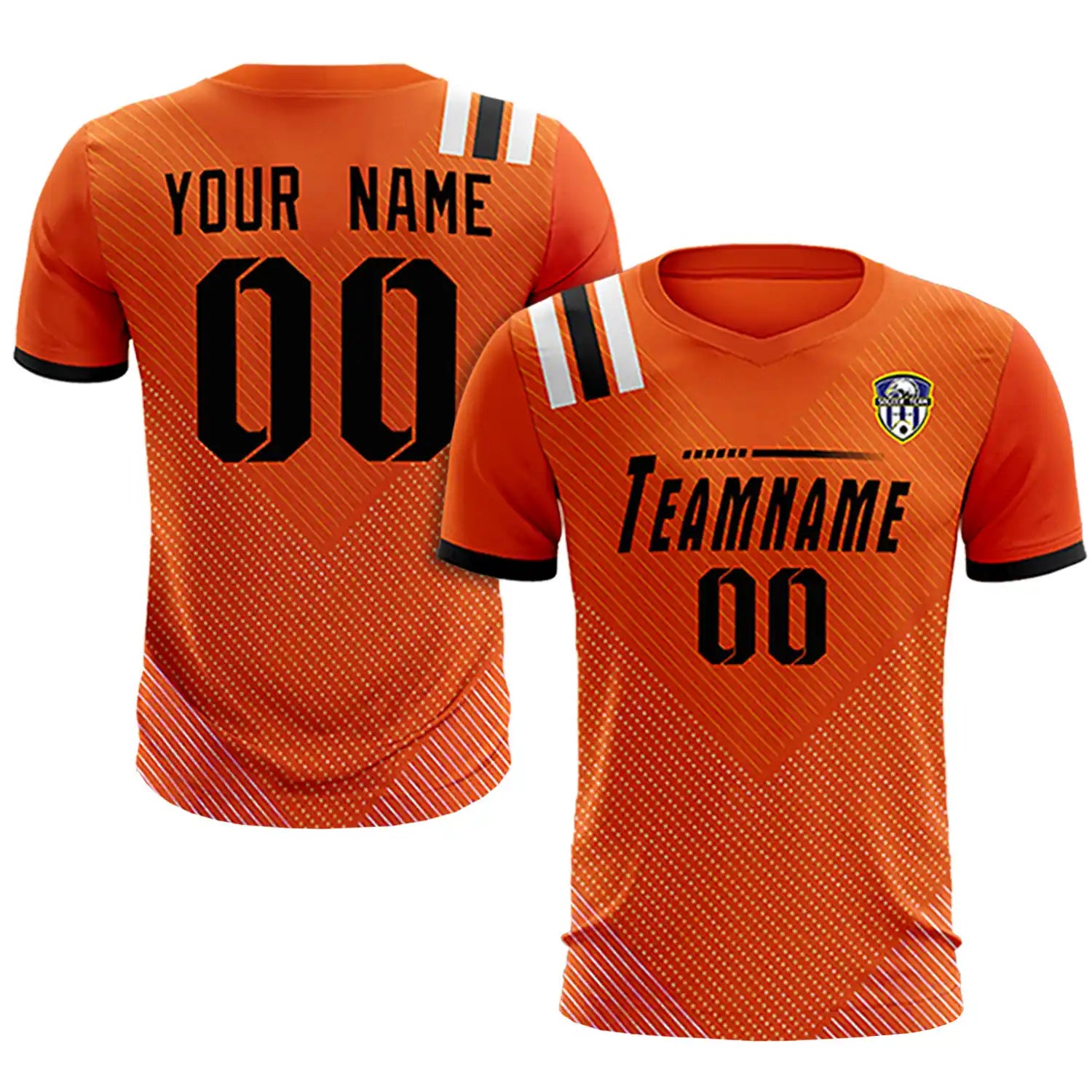 Custom Orange Black Shoulder Stripes Sport Soccer Sets Jersey