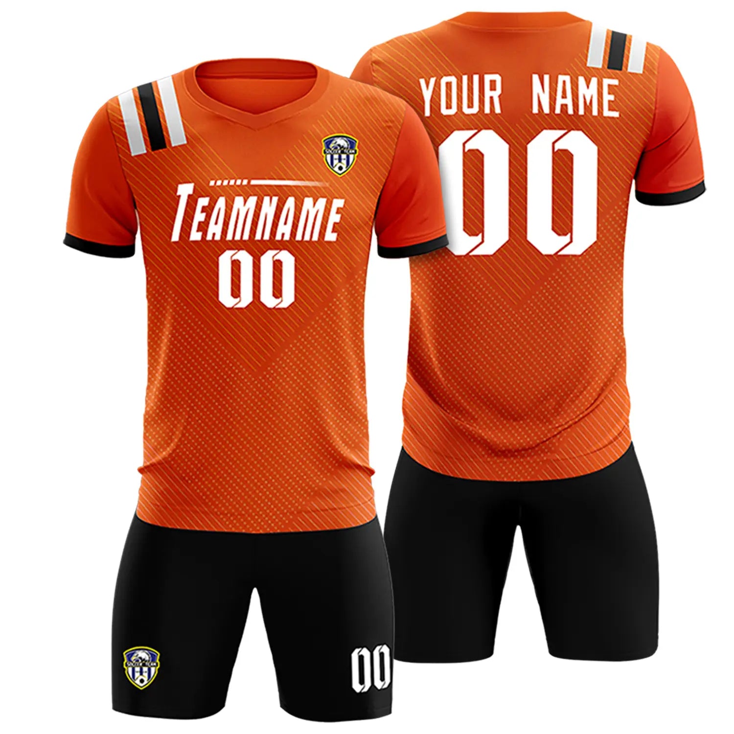 Custom Orange Black Shoulder Stripes Sport Soccer Sets Jersey