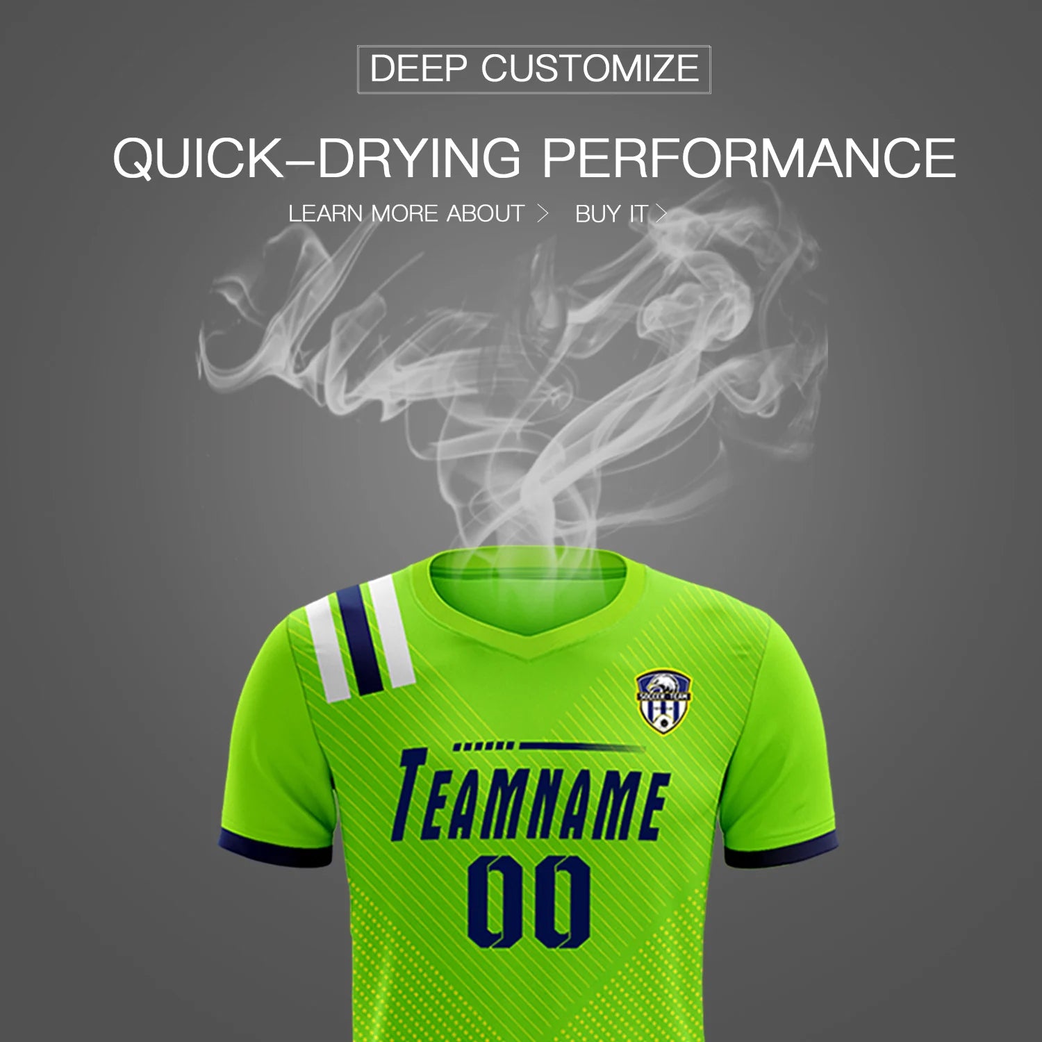 Custom Neon Green Navy Shoulder Stripes Sport Soccer Sets Jersey