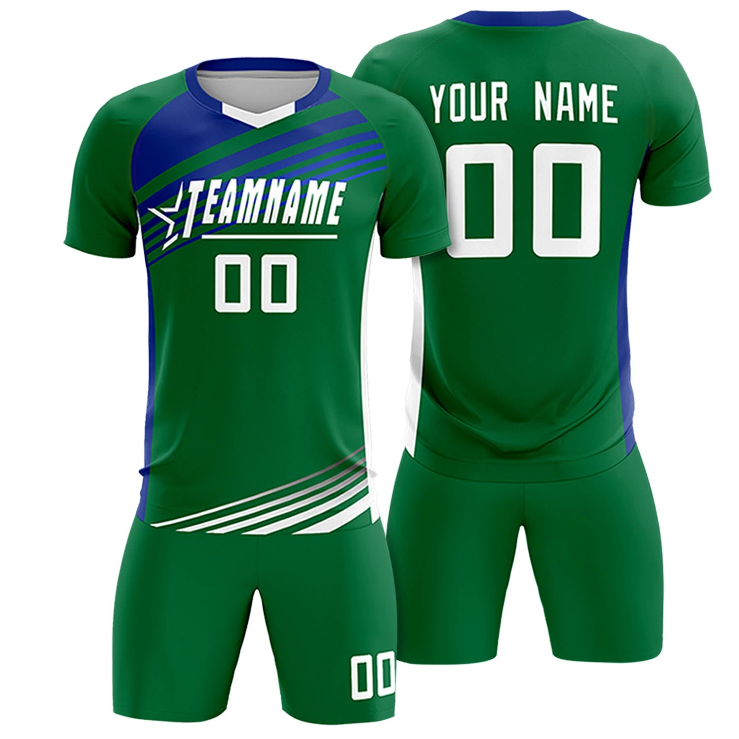 Custom Kelly Green Royal Blue-White Gradient Sport Soccer Sets Jersey
