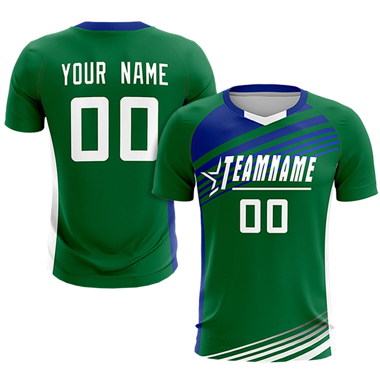 Custom Kelly Green Royal Blue-White Gradient Sport Soccer Sets Jersey