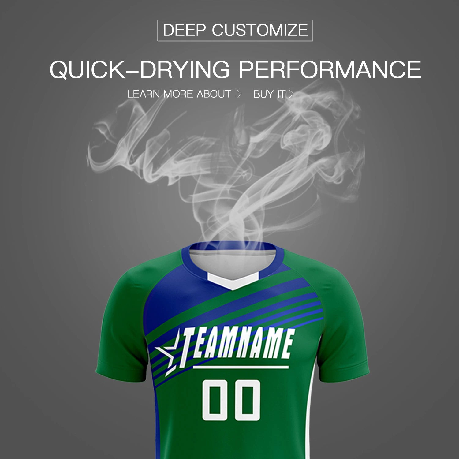 Custom Kelly Green Royal Blue-White Gradient Sport Soccer Sets Jersey