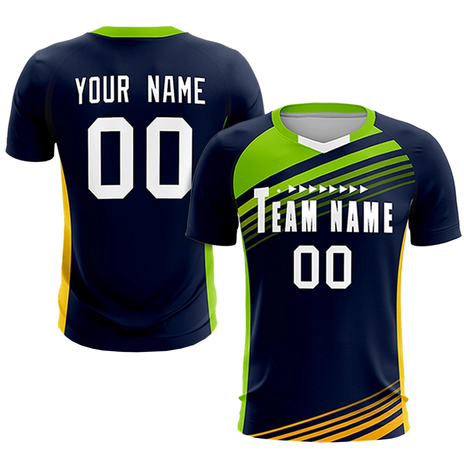 Custom Navy Neon Green-White Gradient Sport Soccer Sets Jersey
