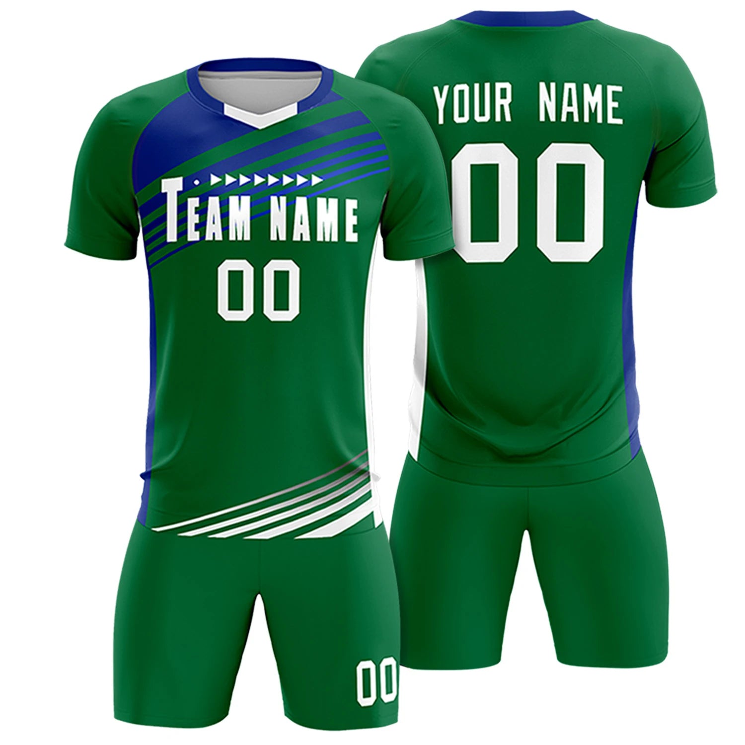Custom Kelly Green Royal Blue-White Gradient Sport Soccer Sets Jersey