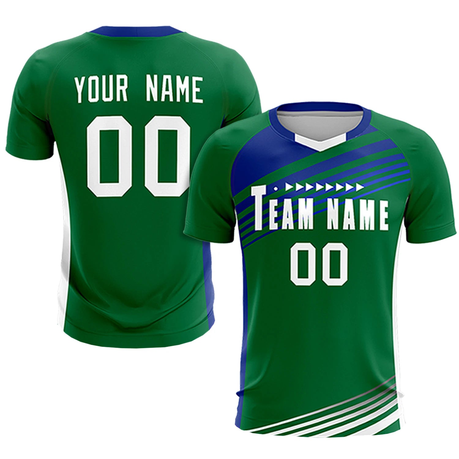Custom Kelly Green Royal Blue-White Gradient Sport Soccer Sets Jersey