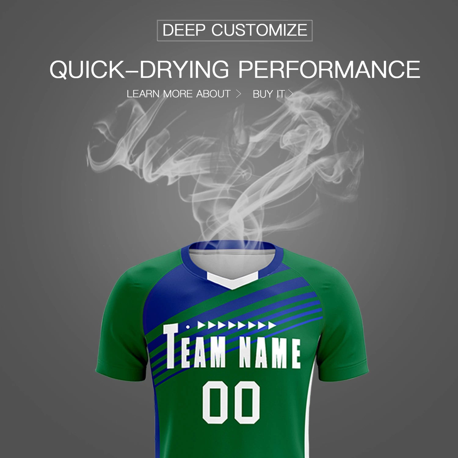 Custom Kelly Green Royal Blue-White Gradient Sport Soccer Sets Jersey
