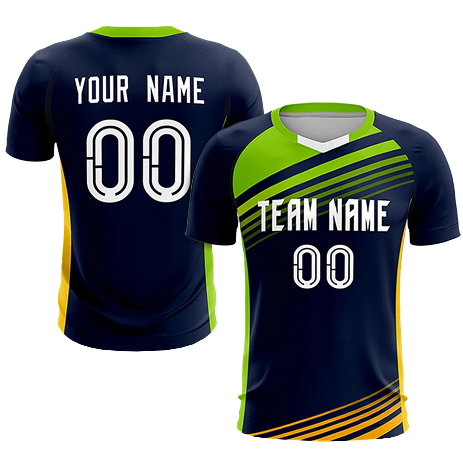 Custom Navy Neon Green-White Gradient Sport Soccer Sets Jersey