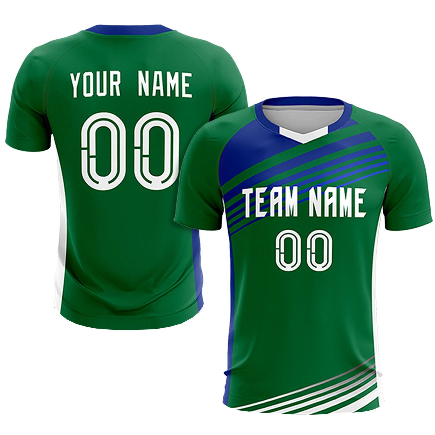 Custom Kelly Green Royal Blue-White Gradient Sport Soccer Sets Jersey
