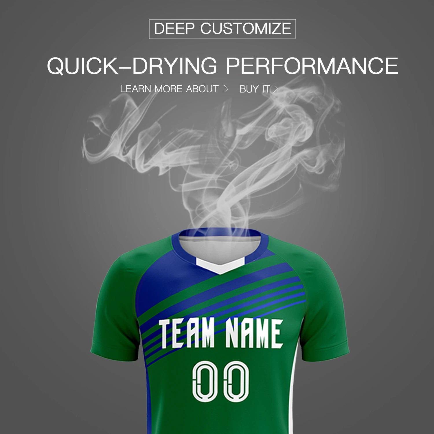 Custom Kelly Green Royal Blue-White Gradient Sport Soccer Sets Jersey
