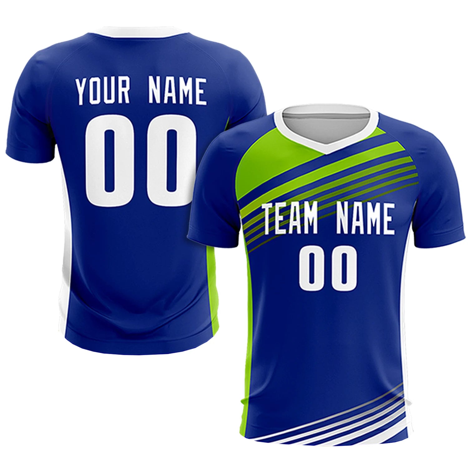 Custom Royal Blue Neon Green-White Gradient Sport Soccer Sets Jersey