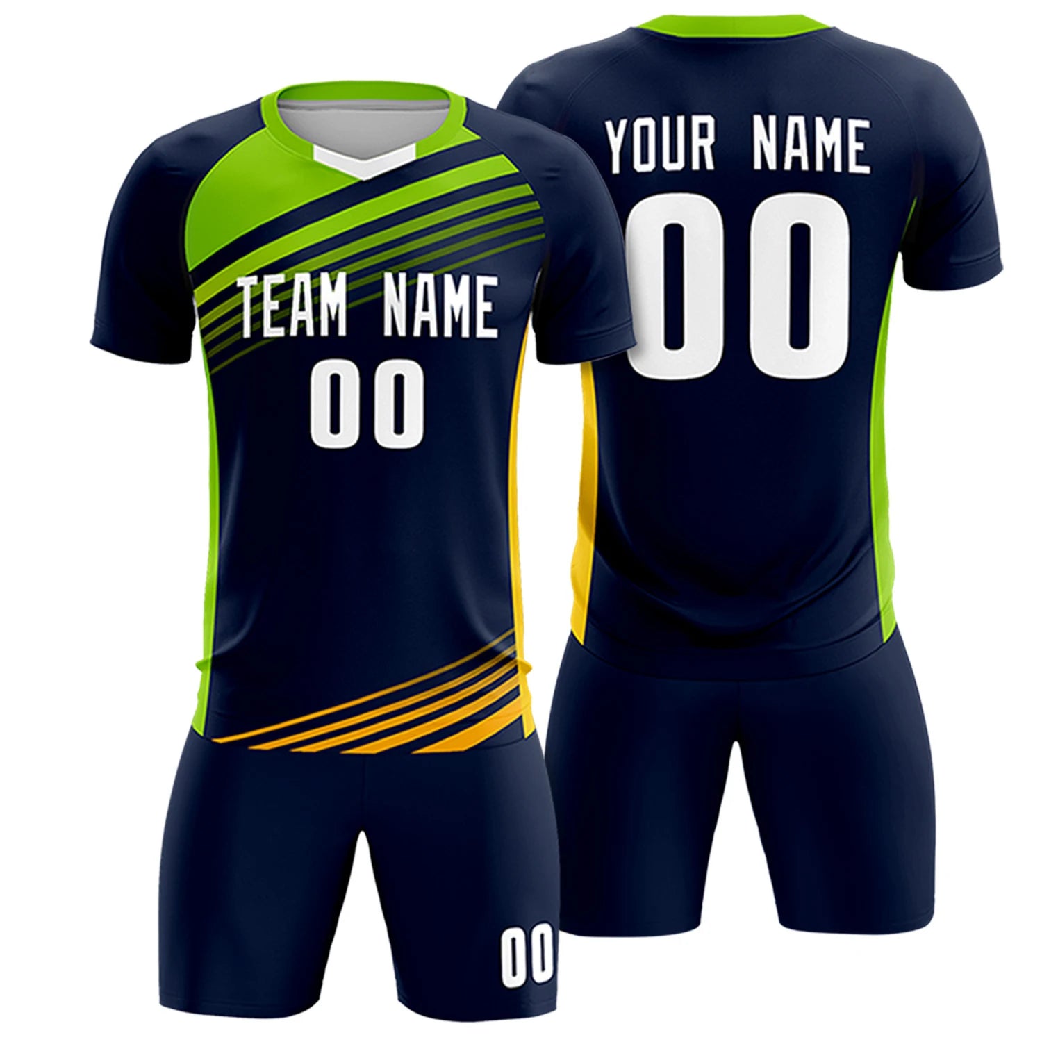 Custom Navy Neon Green-White Gradient Sport Soccer Sets Jersey