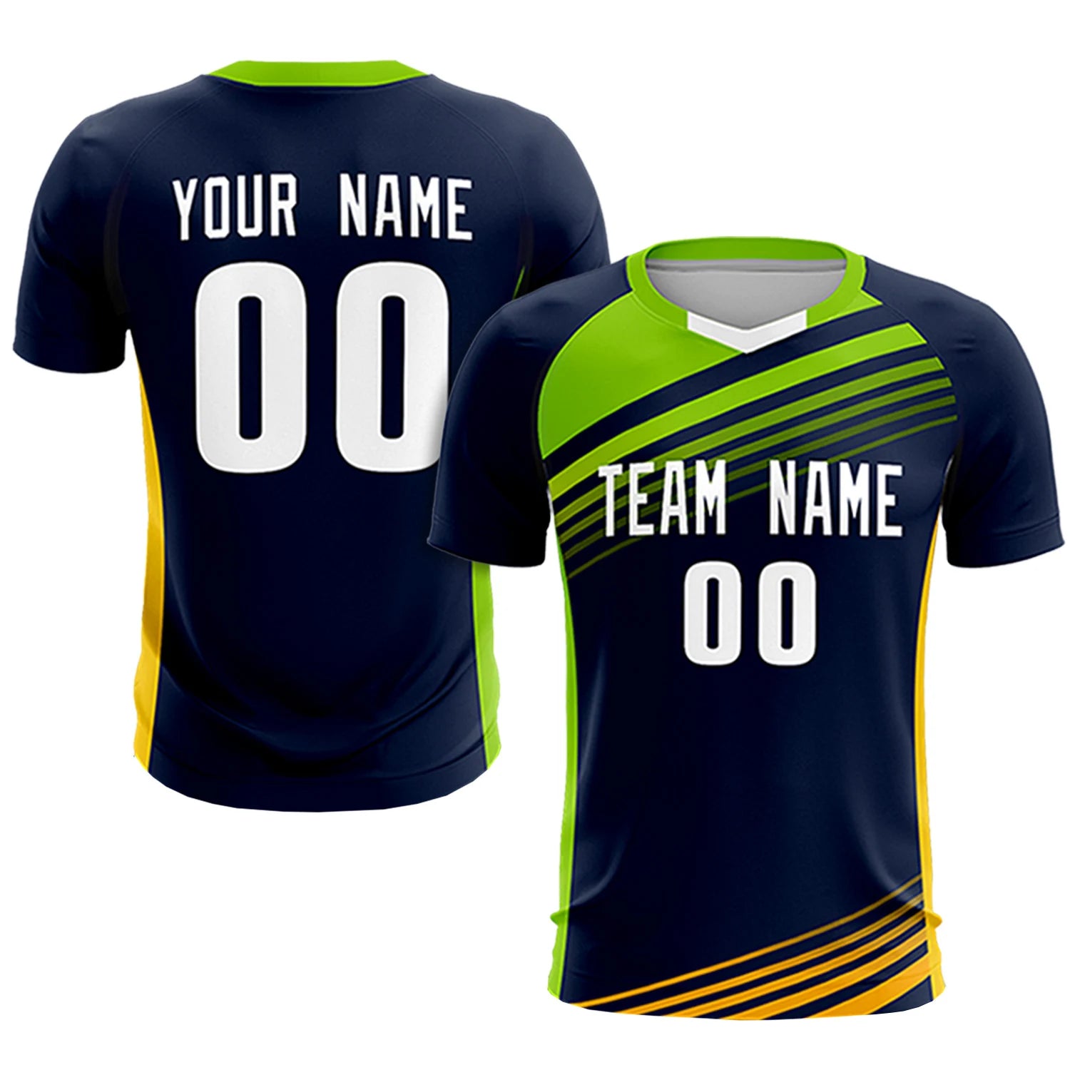 Custom Navy Neon Green-White Gradient Sport Soccer Sets Jersey