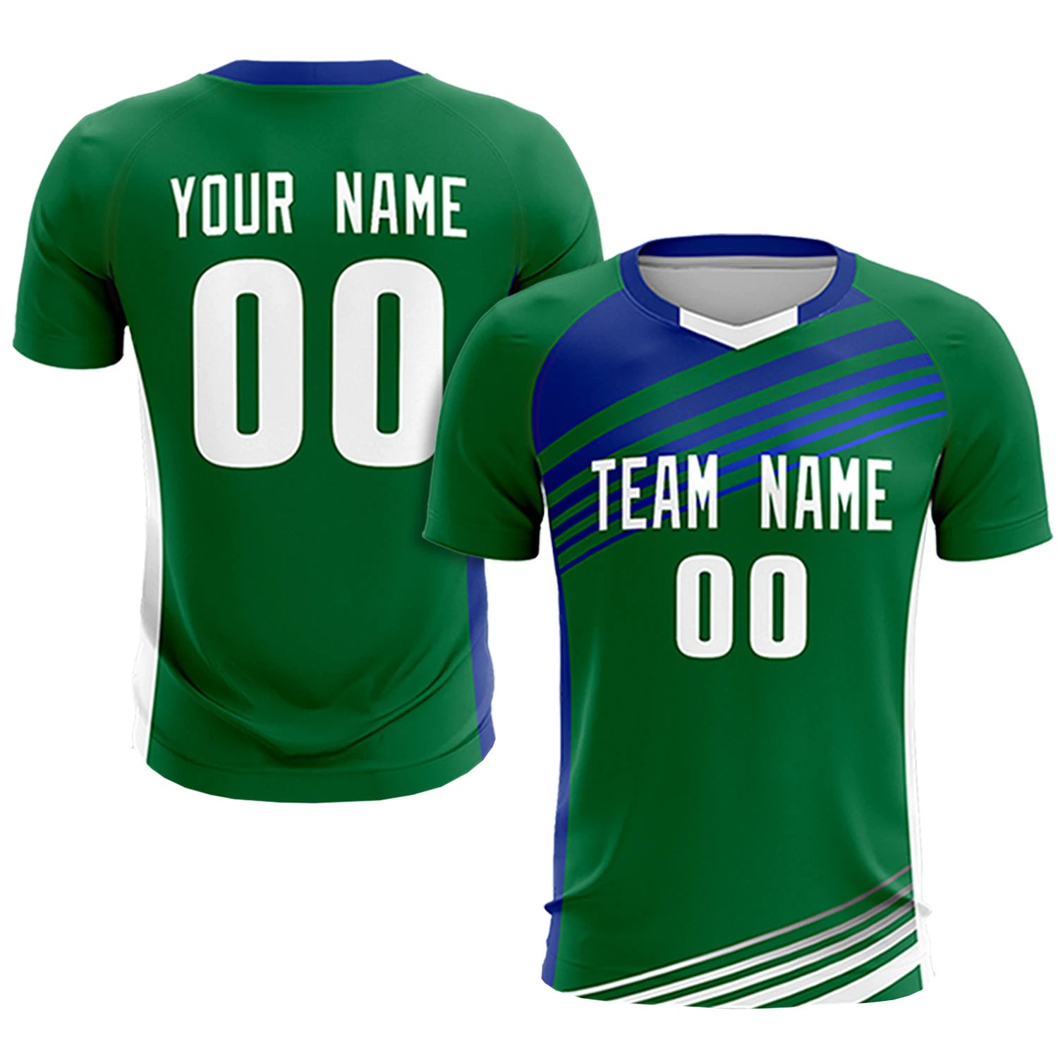 Custom Kelly Green Royal Blue-White Gradient Sport Soccer Sets Jersey