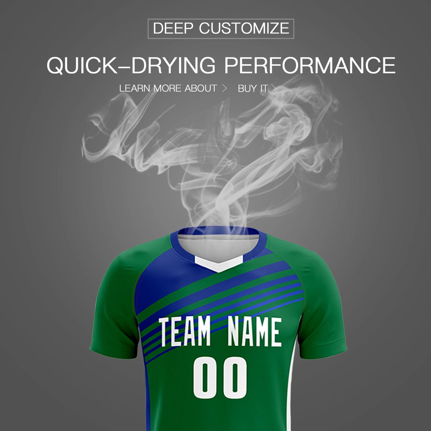 Custom Kelly Green Royal Blue-White Gradient Sport Soccer Sets Jersey