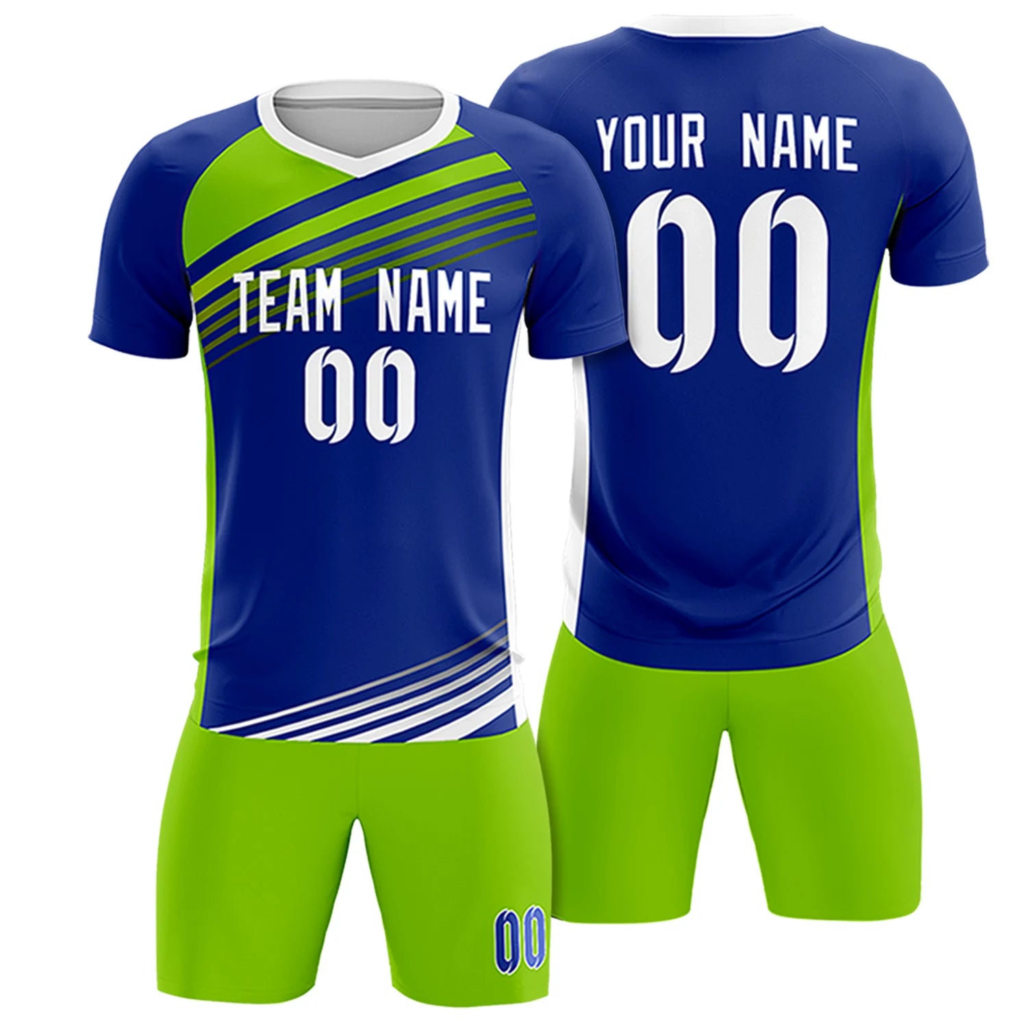 Custom Royal Blue Neon Green-White Gradient Sport Soccer Sets Jersey