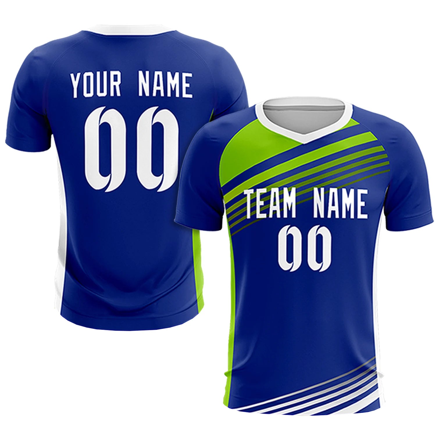 Custom Royal Blue Neon Green-White Gradient Sport Soccer Sets Jersey