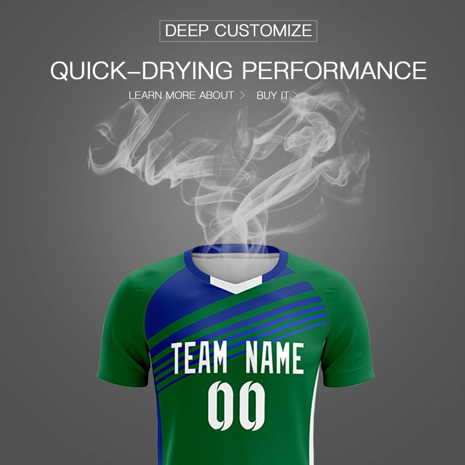Custom Kelly Green Royal Blue-White Gradient Sport Soccer Sets Jersey