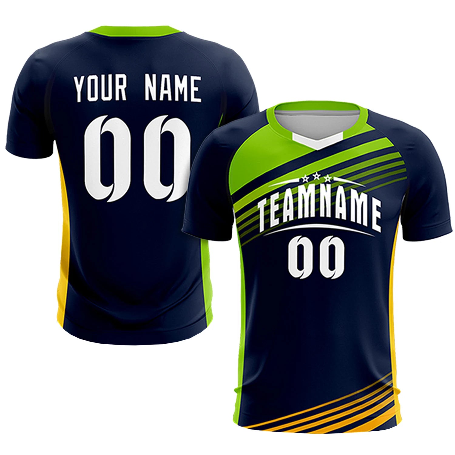 Custom Navy Neon Green-White Gradient Sport Soccer Sets Jersey
