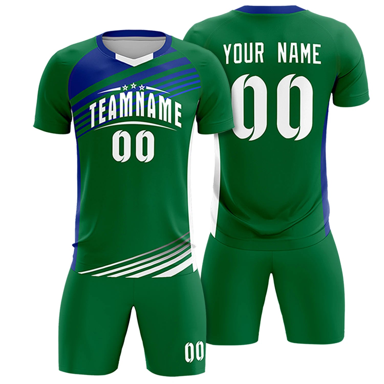 Custom Kelly Green Royal Blue-White Gradient Sport Soccer Sets Jersey