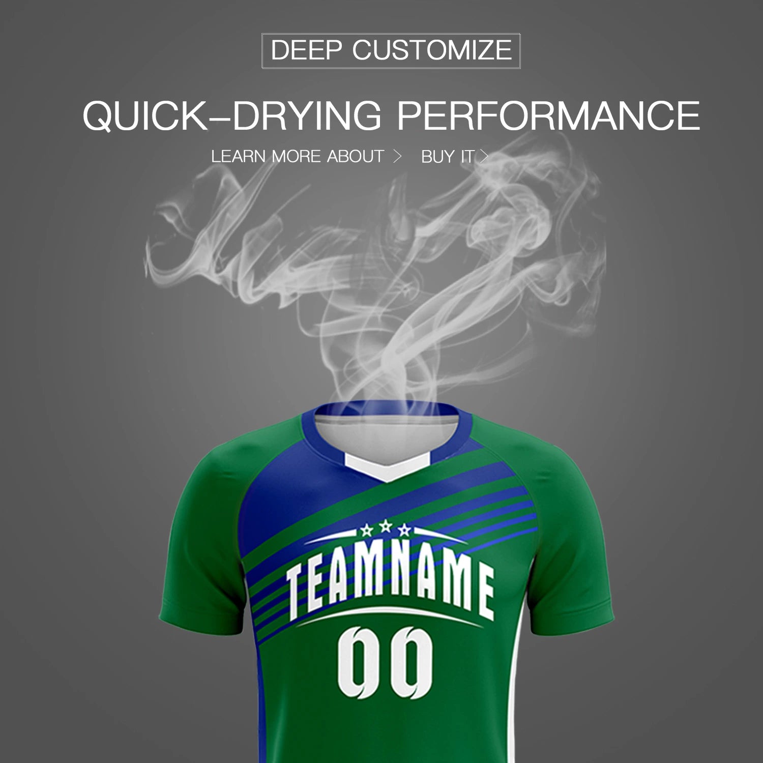 Custom Kelly Green Royal Blue-White Gradient Sport Soccer Sets Jersey