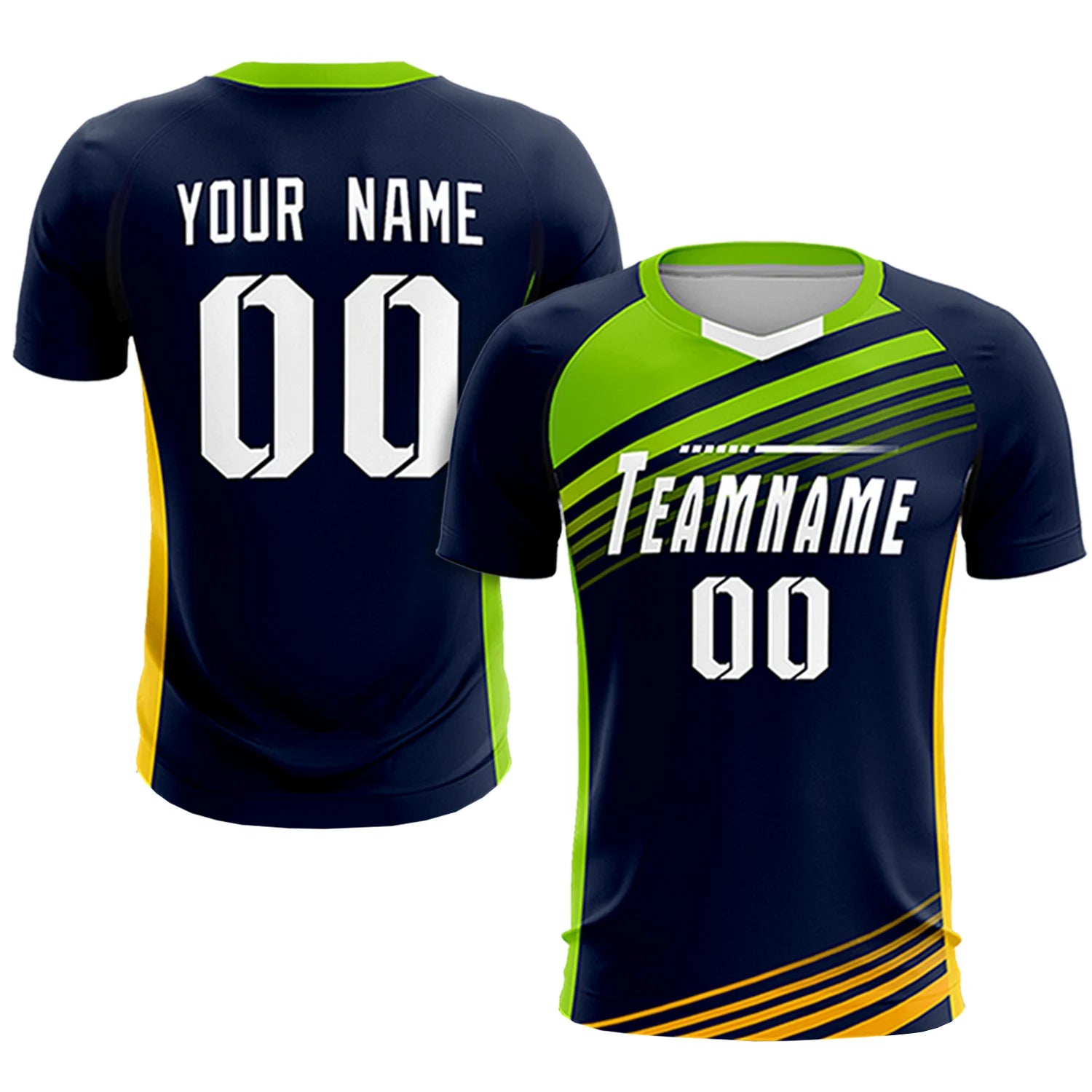 Custom Navy Neon Green-White Gradient Sport Soccer Sets Jersey