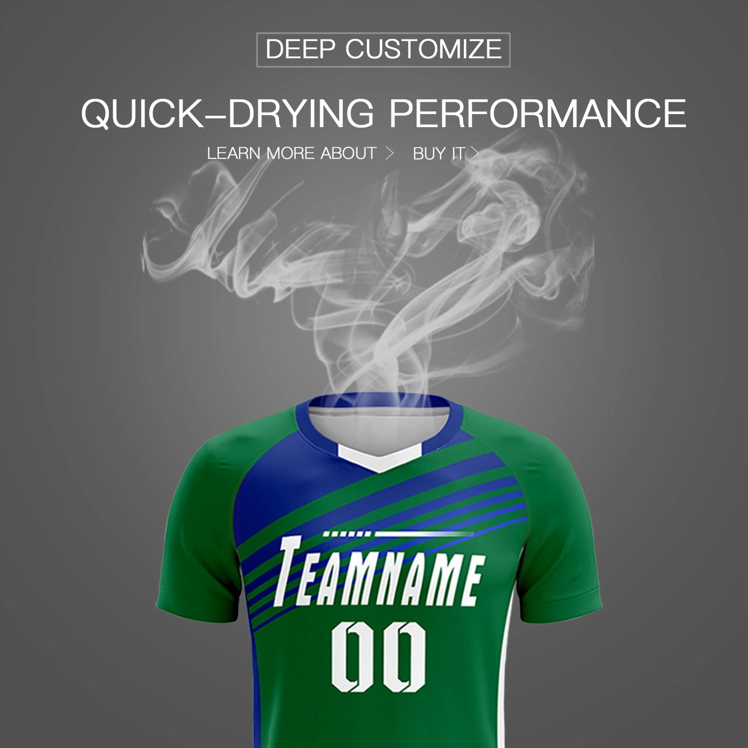 Custom Kelly Green Royal Blue-White Gradient Sport Soccer Sets Jersey