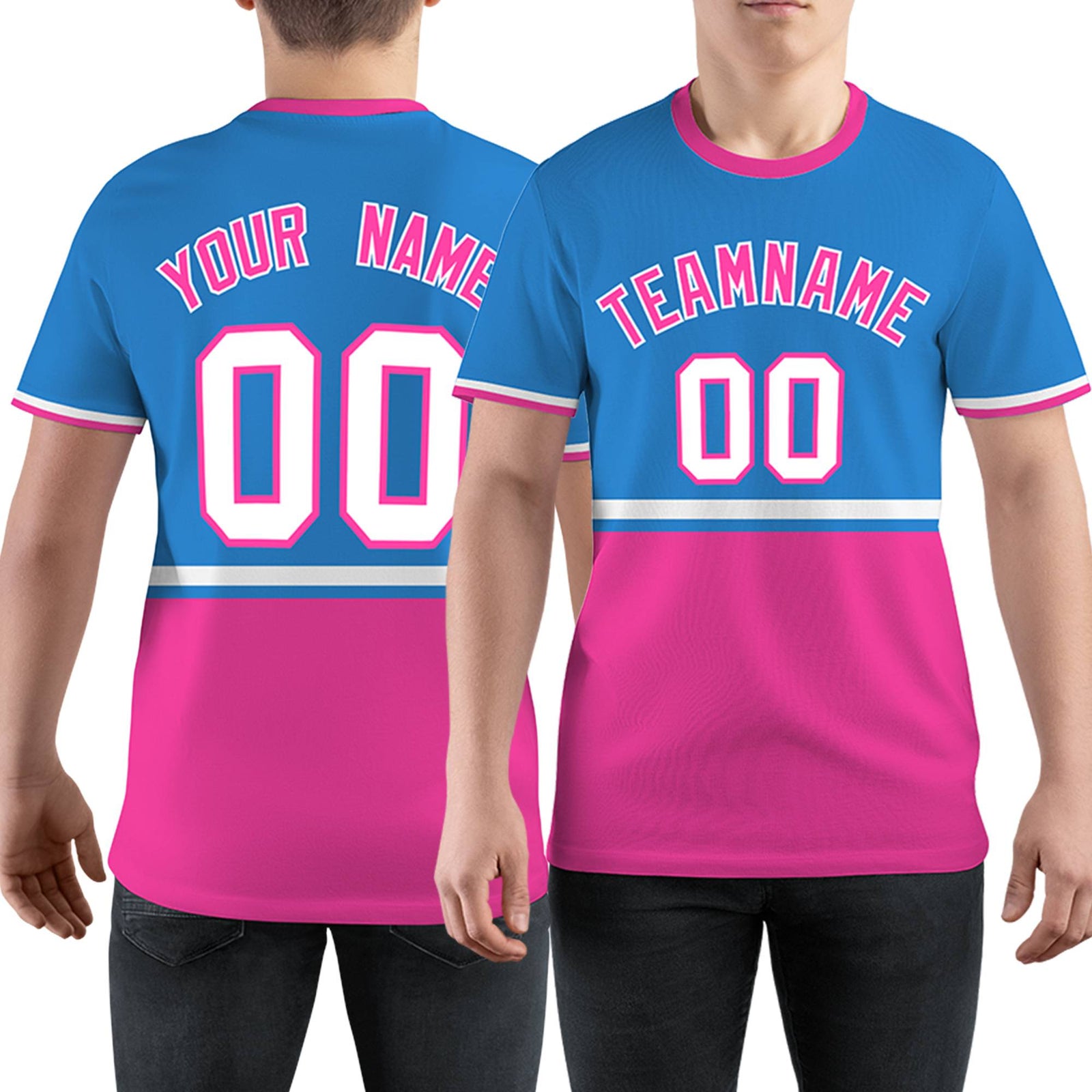 Custom Powder Blue Pink-White Color Block Design Performance T-Shirt