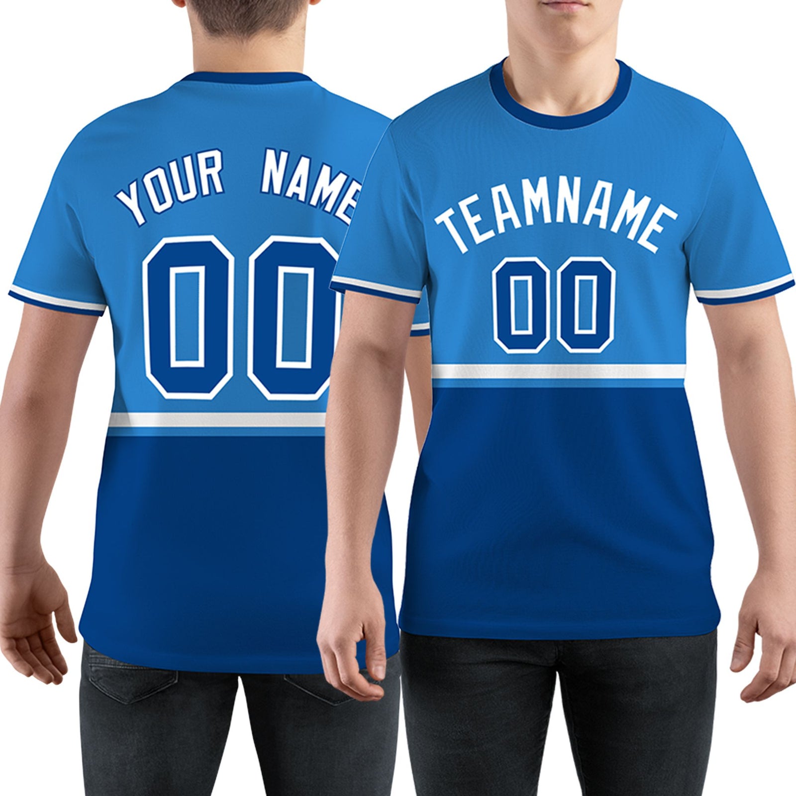 Custom Powder Blue Royal Blue-White Color Block Design Performance T-Shirt