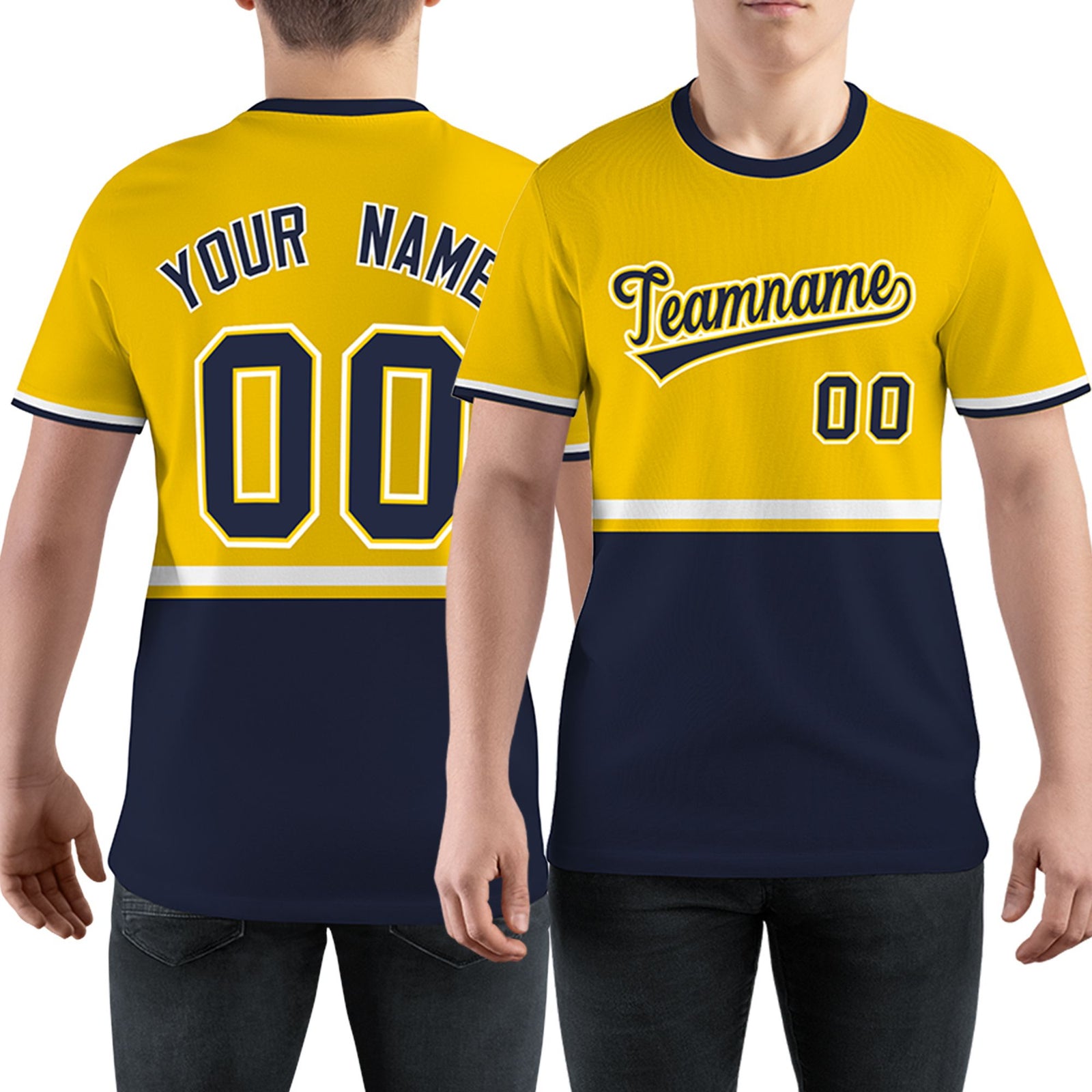 Custom Gold01 Navy-White Color Block Design Performance T-Shirt