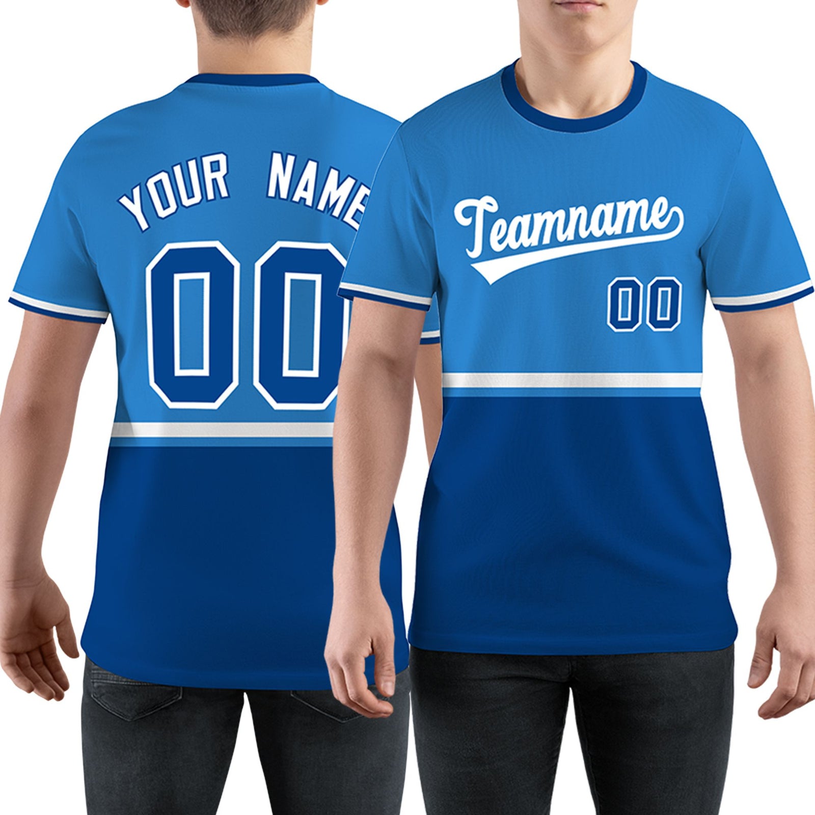 Custom Powder Blue Royal Blue-White Color Block Design Performance T-Shirt