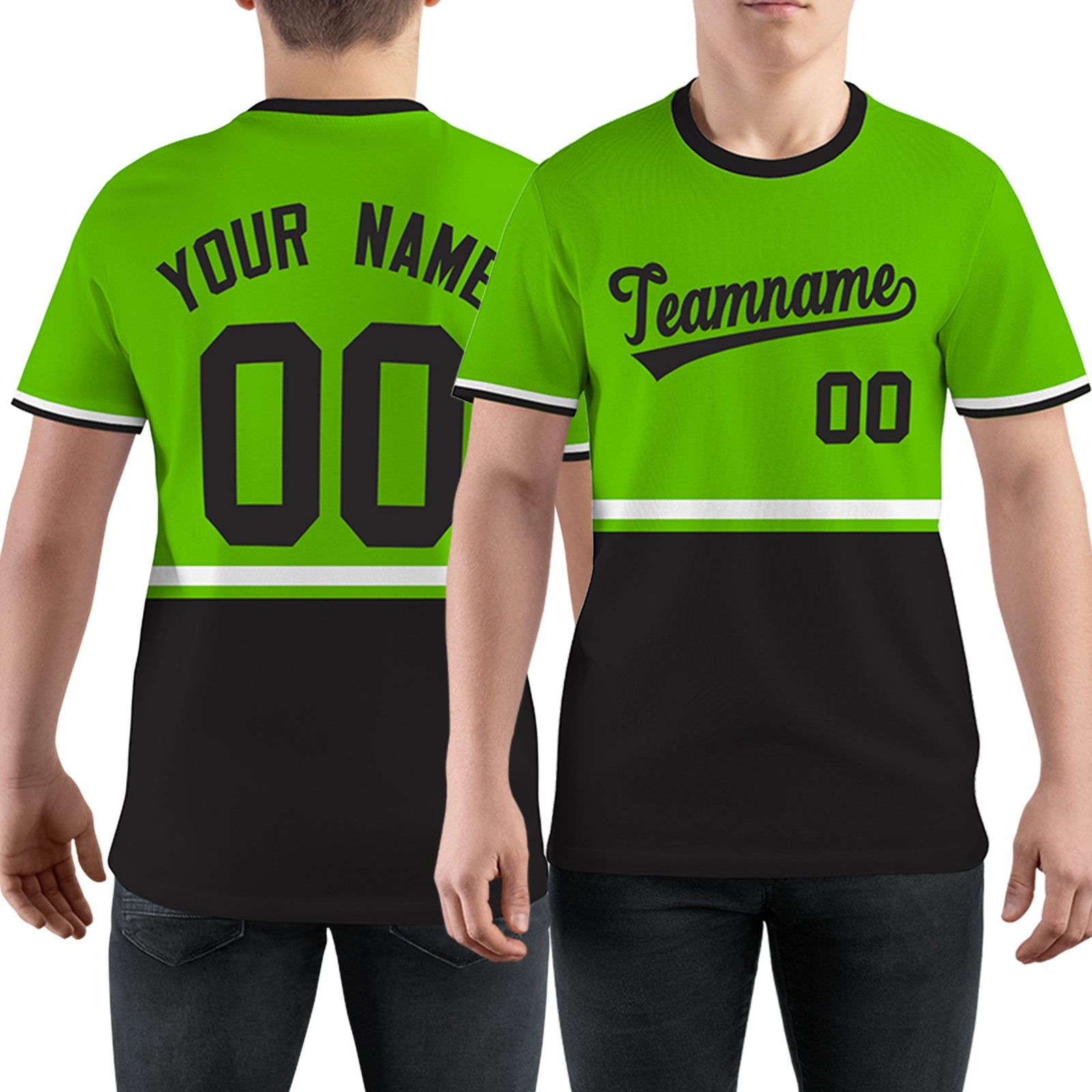 Custom Neon Green Black-White Color Block Design Performance T-Shirt