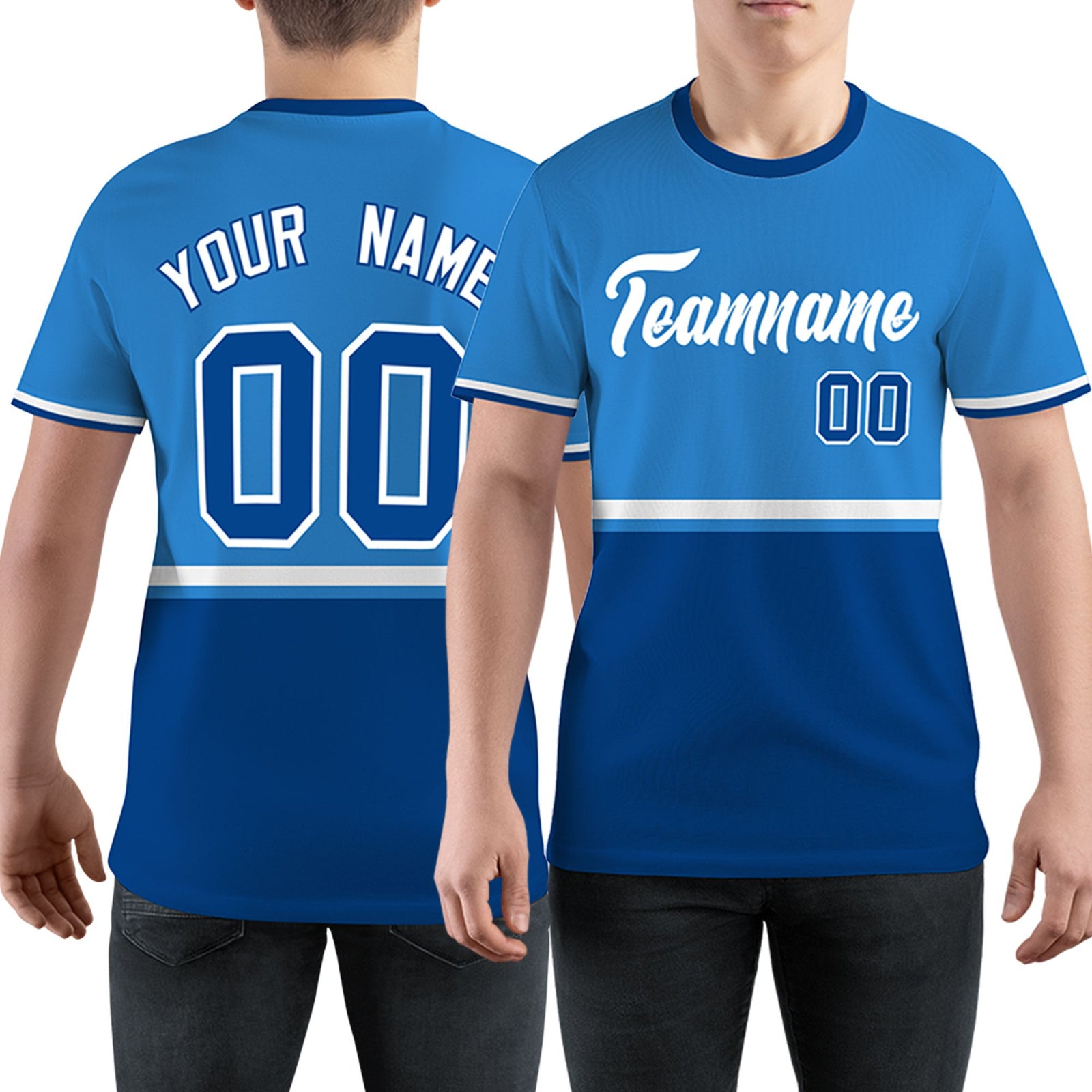 Custom Powder Blue Royal Blue-White Color Block Design Performance T-Shirt