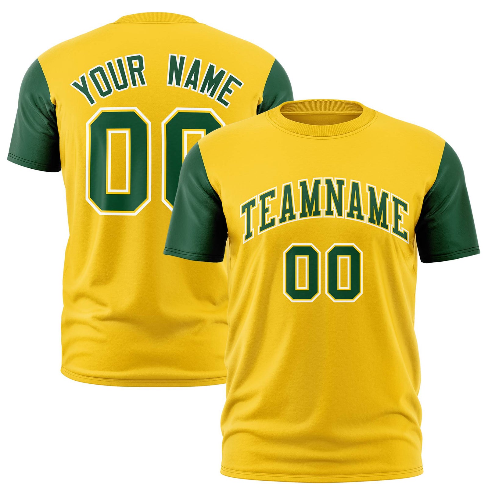 Custom Yellow Green White Crew Neck Personalized Raglan Sleeve Performance T-shirt