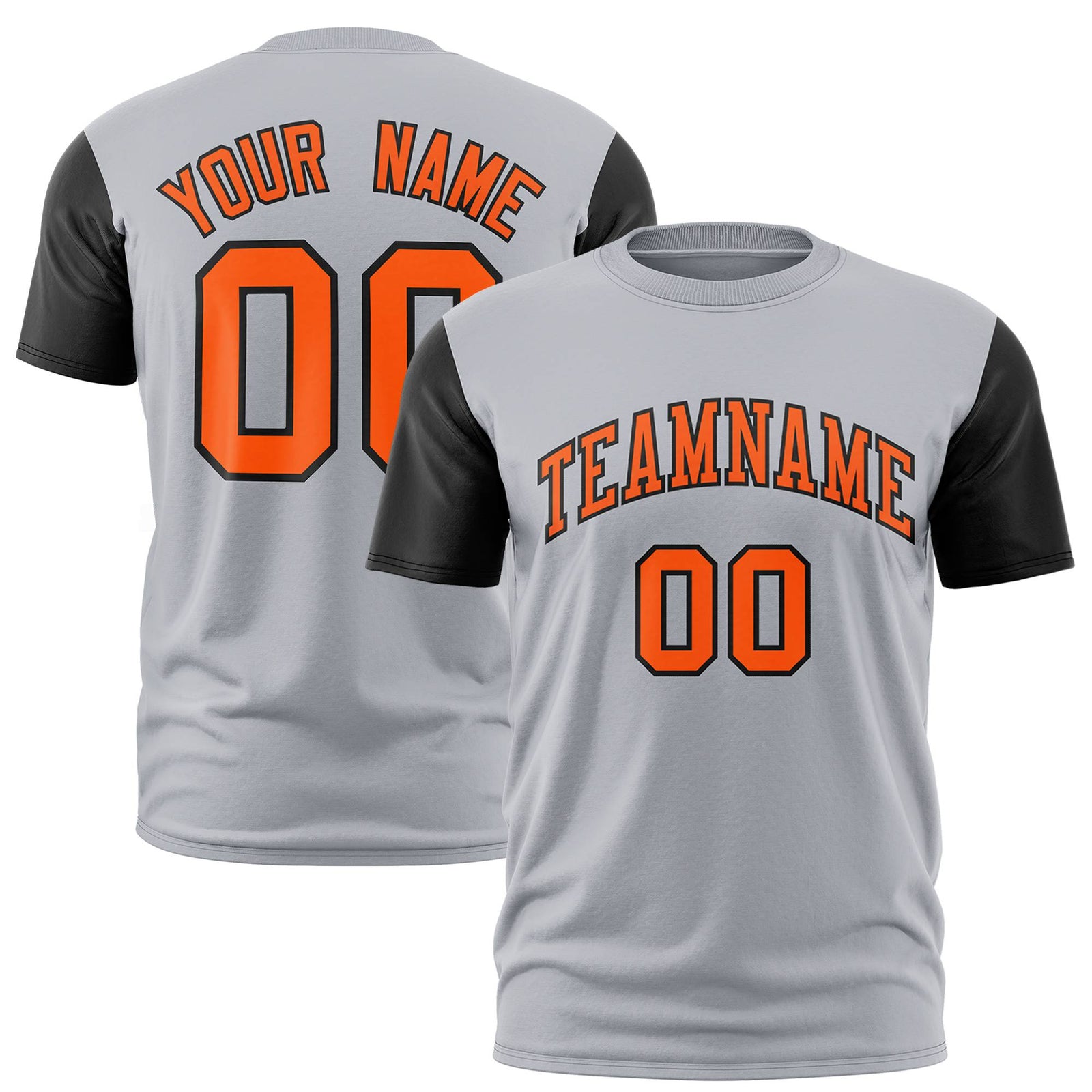 Custom Gray Orange White Crew Neck Personalized Raglan Sleeve Performance T-shirt