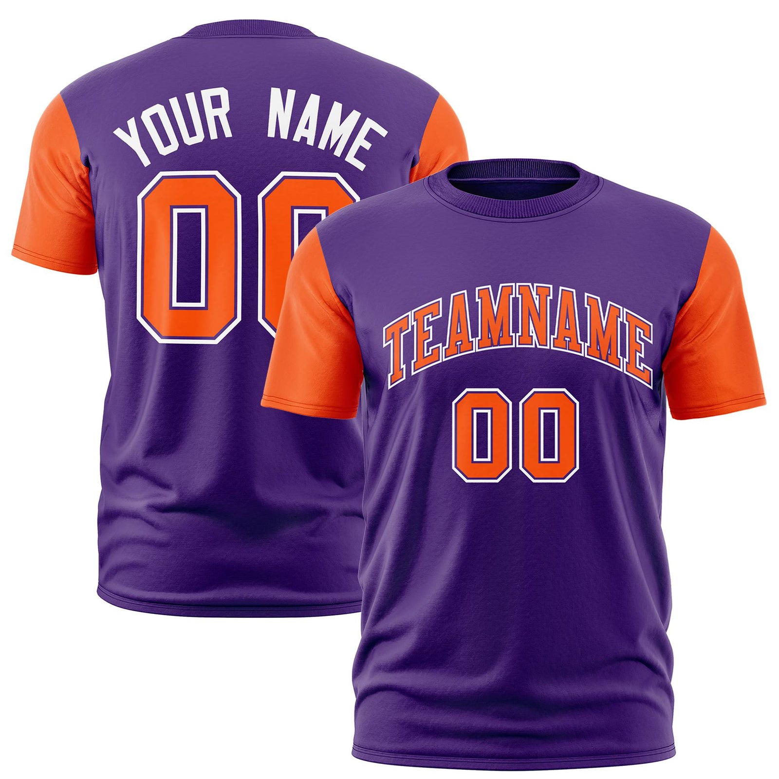 Custom Purple Orange White White Crew Neck Personalized Raglan Sleeve Performance T-shirt