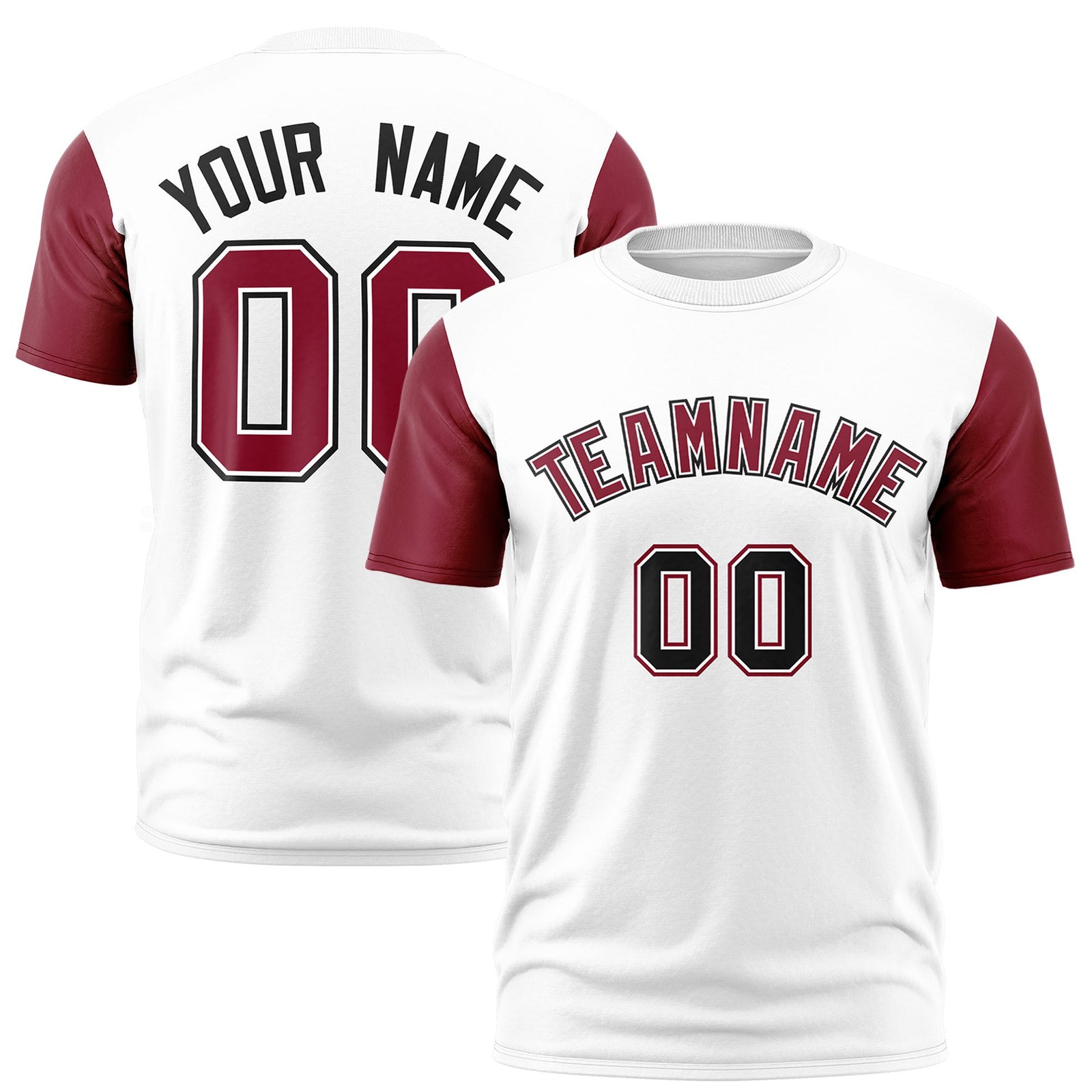 Custom White Crimson Black Crew Neck Personalized Raglan Sleeve Performance T-shirt