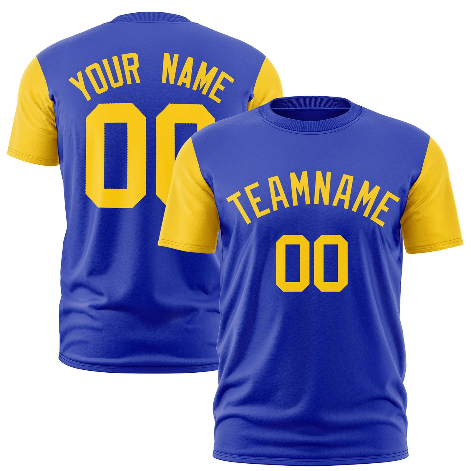 Custom Royal Blue Gold01 Crew Neck Personalized Raglan Sleeve Performance T-shirt