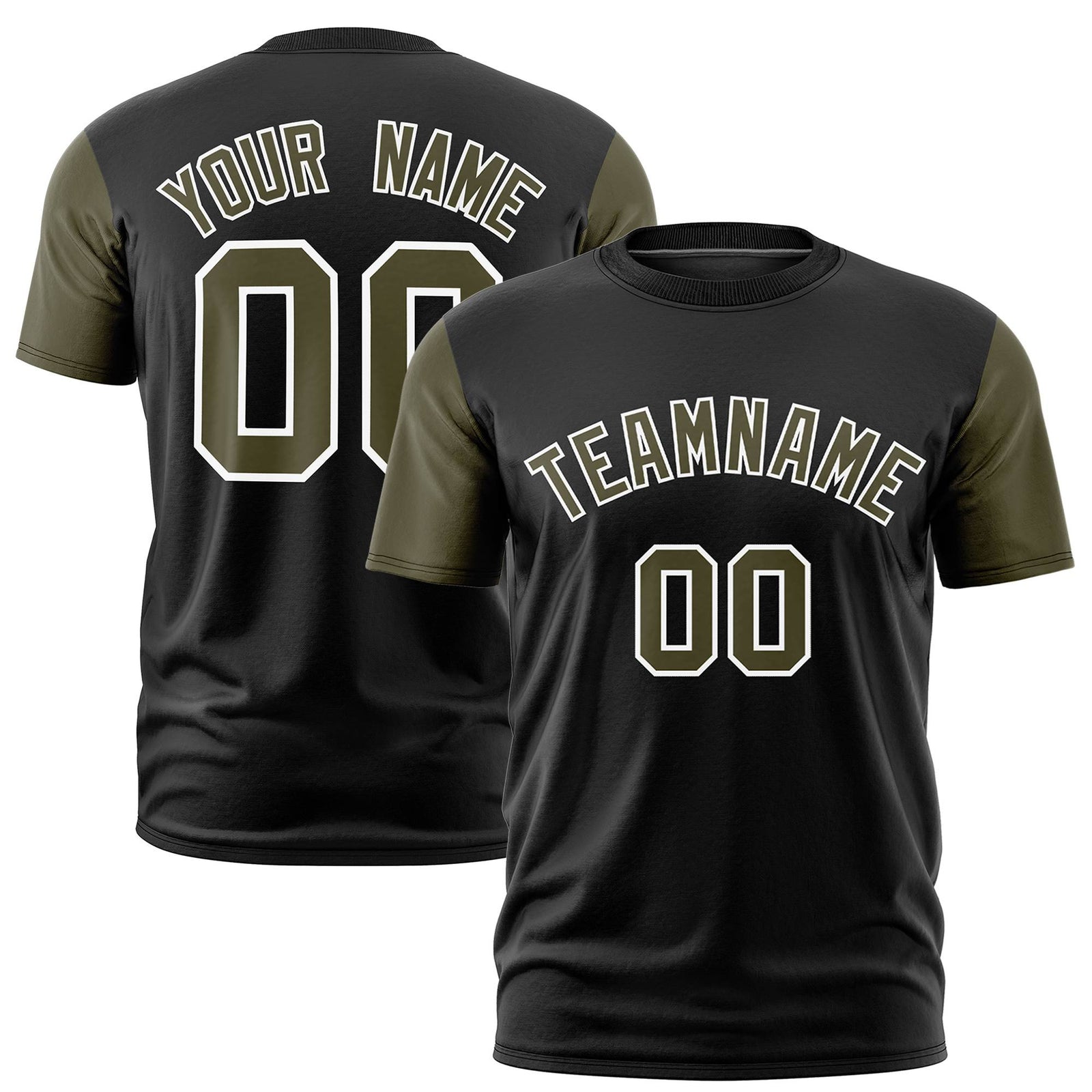 Custom Black Olive White Crew Neck Personalized Raglan Sleeve Performance T-shirt
