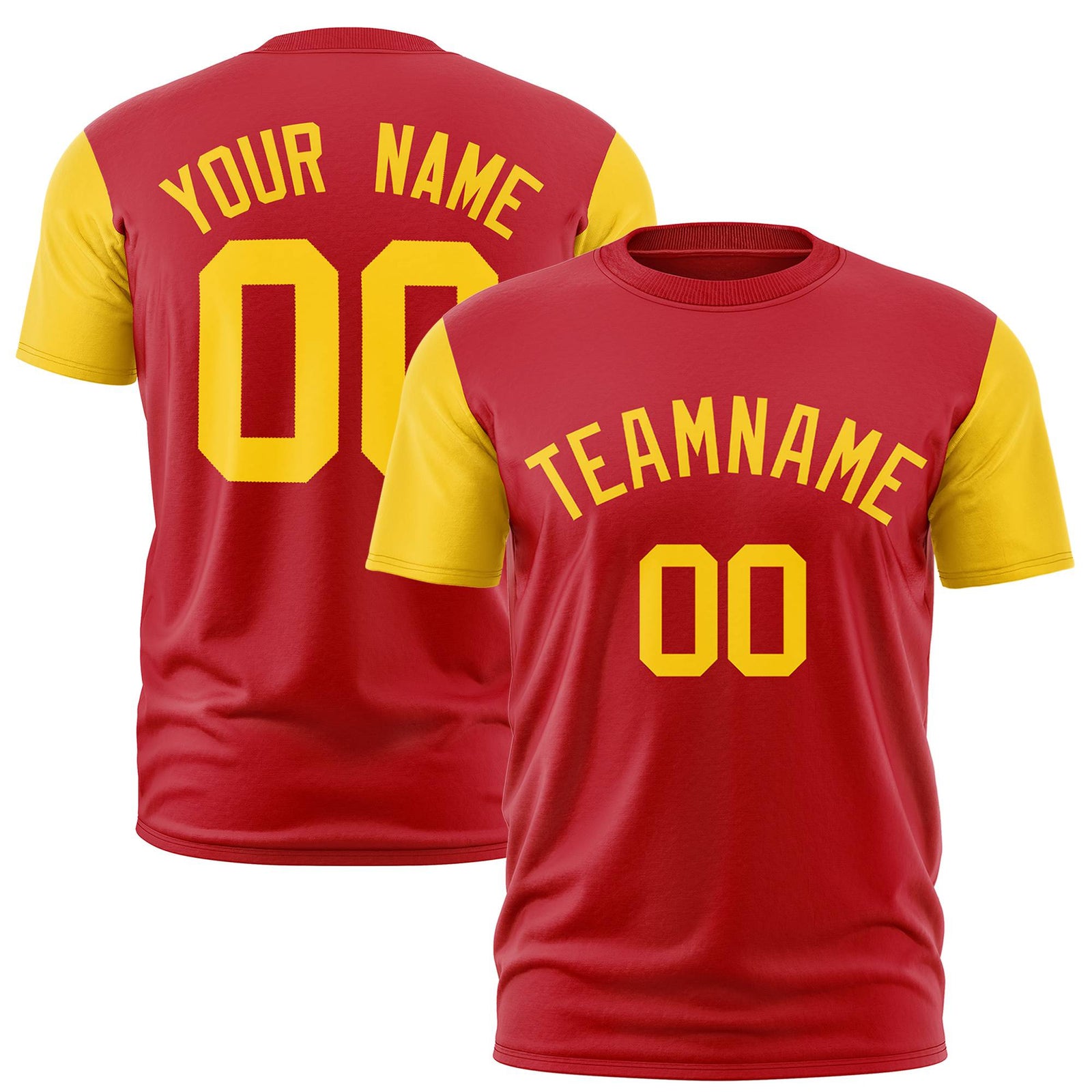 Custom Red Yellow Crew Neck Personalized Raglan Sleeve Performance T-shirt