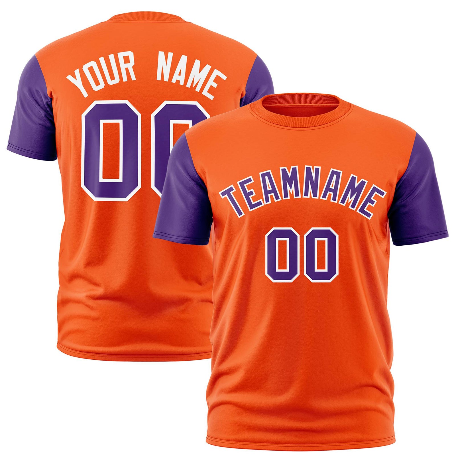 Custom Orange Purple White Crew Neck Personalized Raglan Sleeve Performance T-shirt
