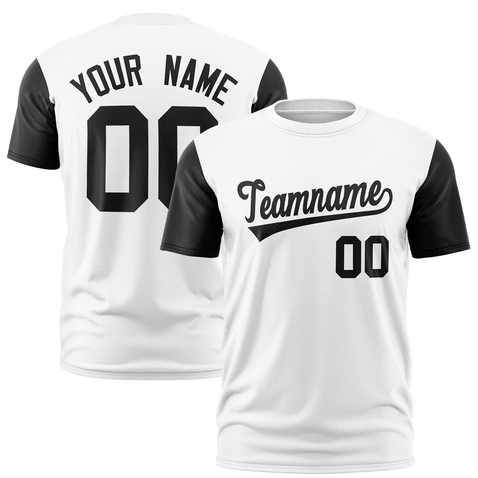 Custom White Black Crew Neck Personalized Raglan Sleeve Performance T-shirt