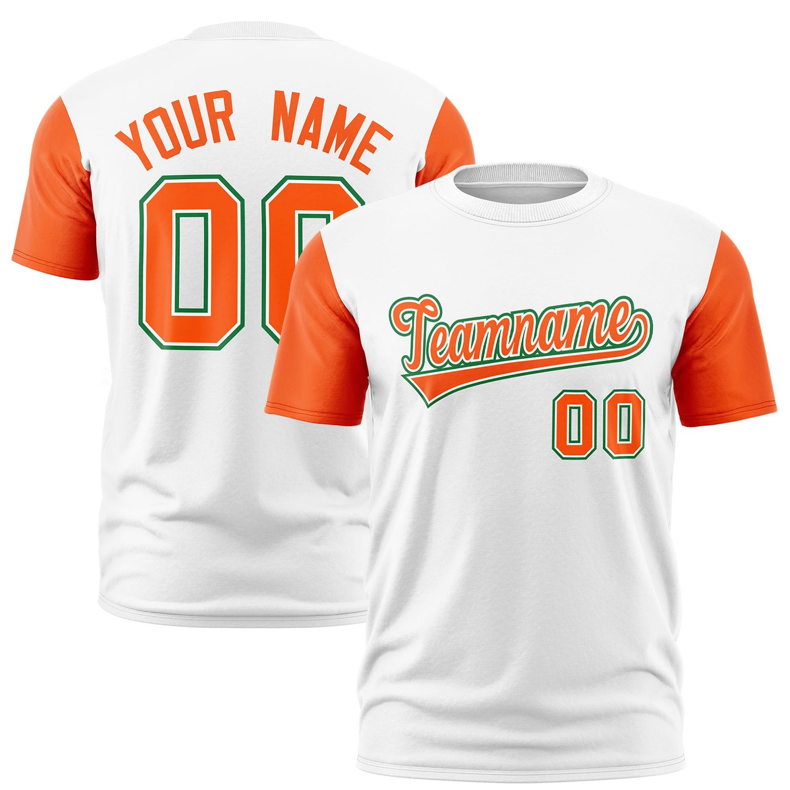 Custom White Orange Bright Green Crew Neck Personalized Raglan Sleeve Performance T-shirt