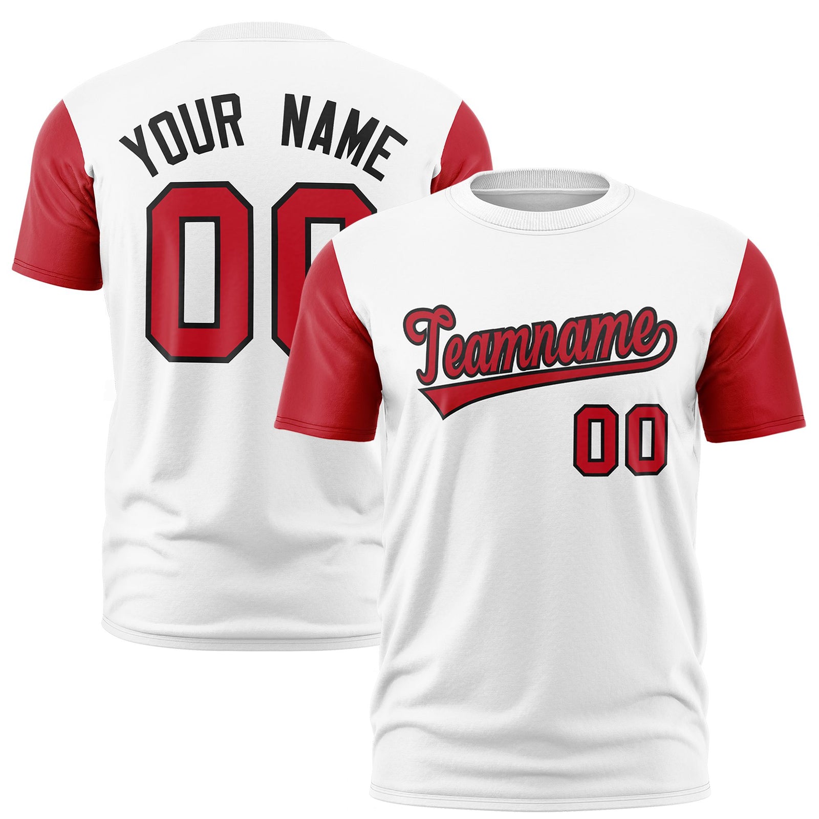 Custom White Red Black Crew Neck Personalized Raglan Sleeve Performance T-shirt