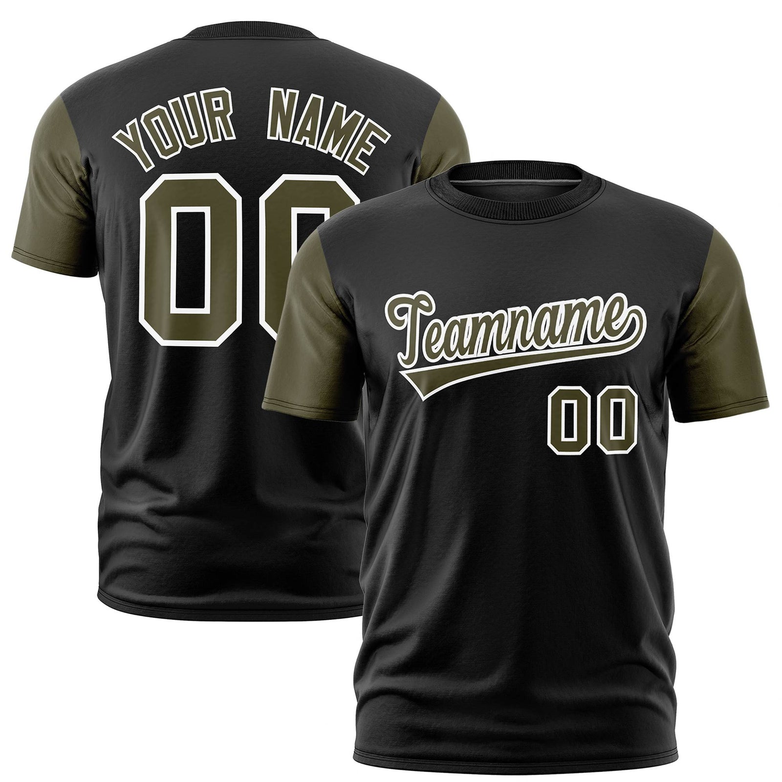 Custom Black Olive White Crew Neck Personalized Raglan Sleeve Performance T-shirt