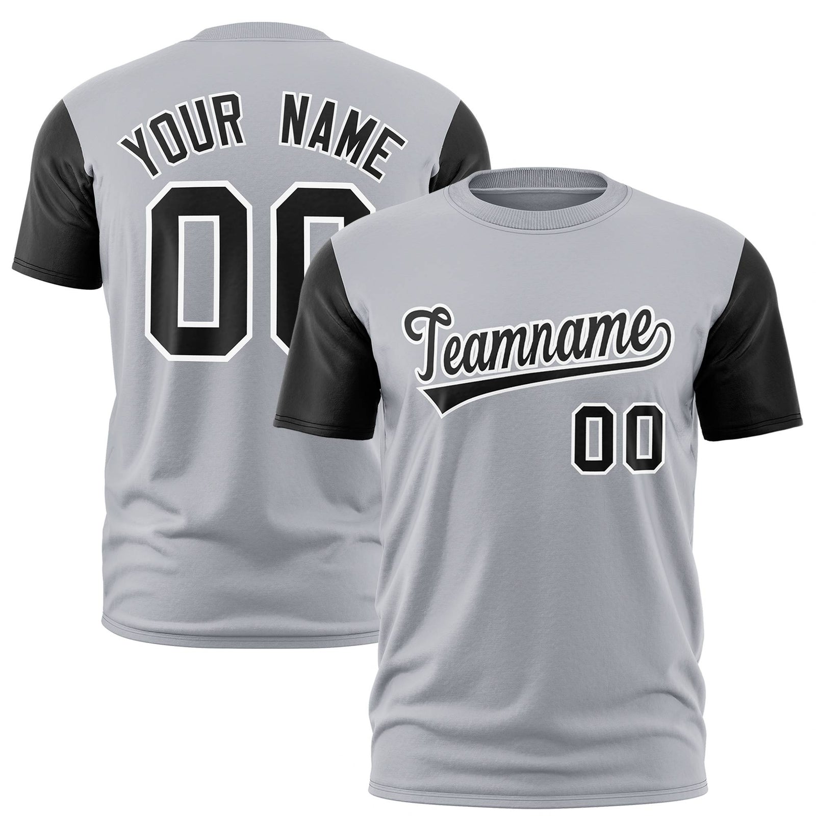 Custom Gray Black Crew Neck Personalized Raglan Sleeve Performance T-shirt