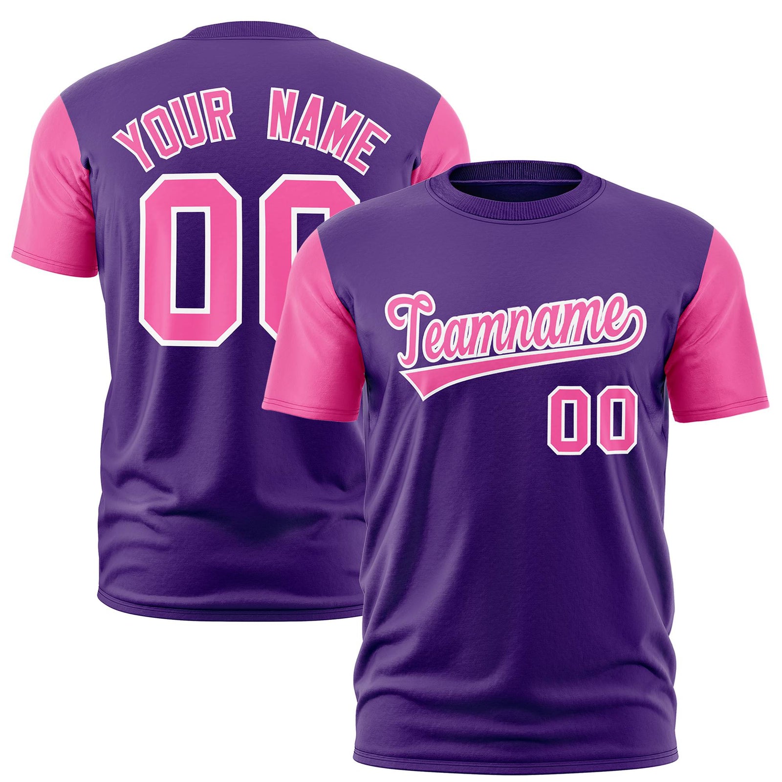 Custom Purple Pink White Crew Neck Personalized Raglan Sleeve Performance T-shirt