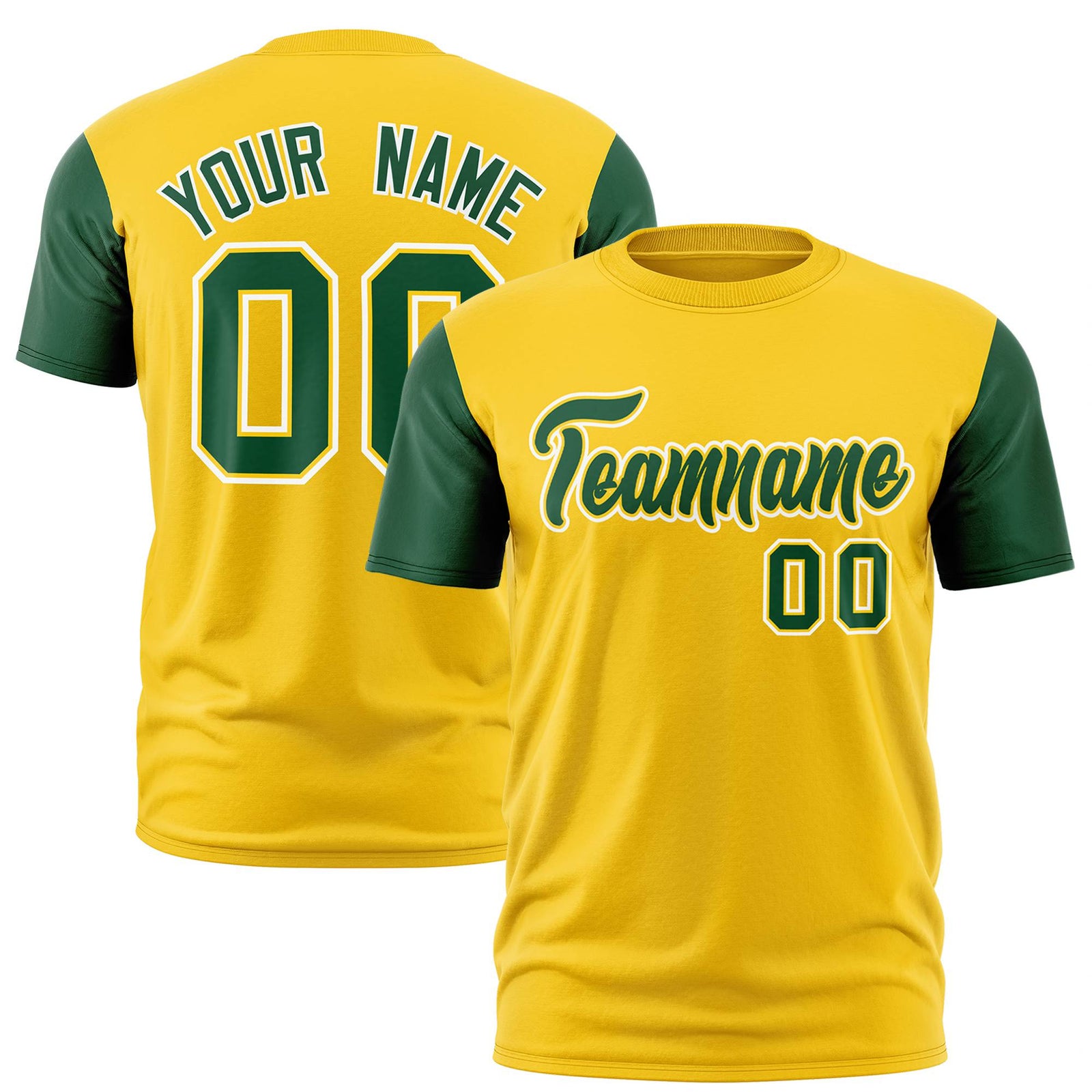 Custom Yellow Green White Crew Neck Personalized Raglan Sleeve Performance T-shirt