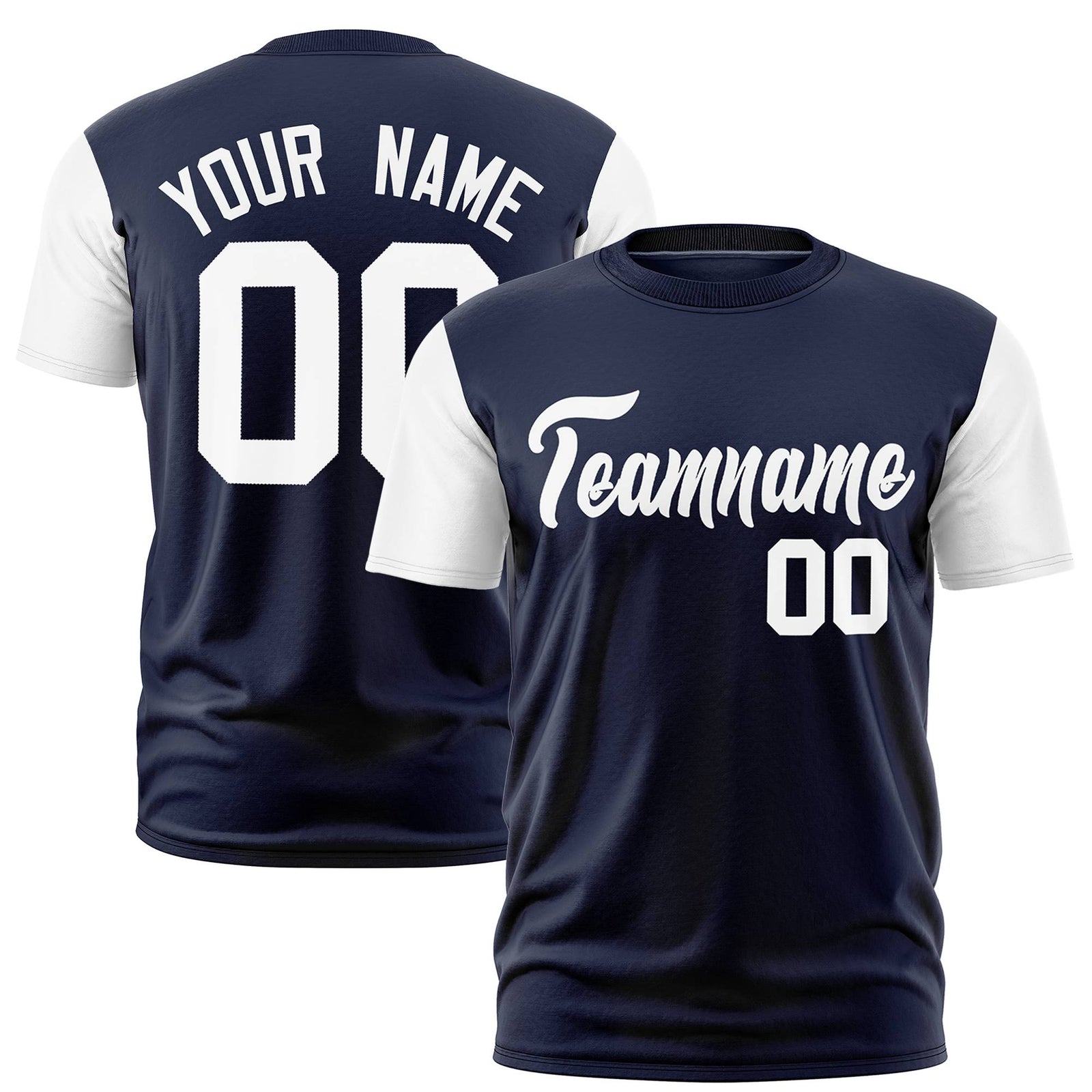Custom Navy White Crew Neck Personalized Raglan Sleeve Performance T-shirt