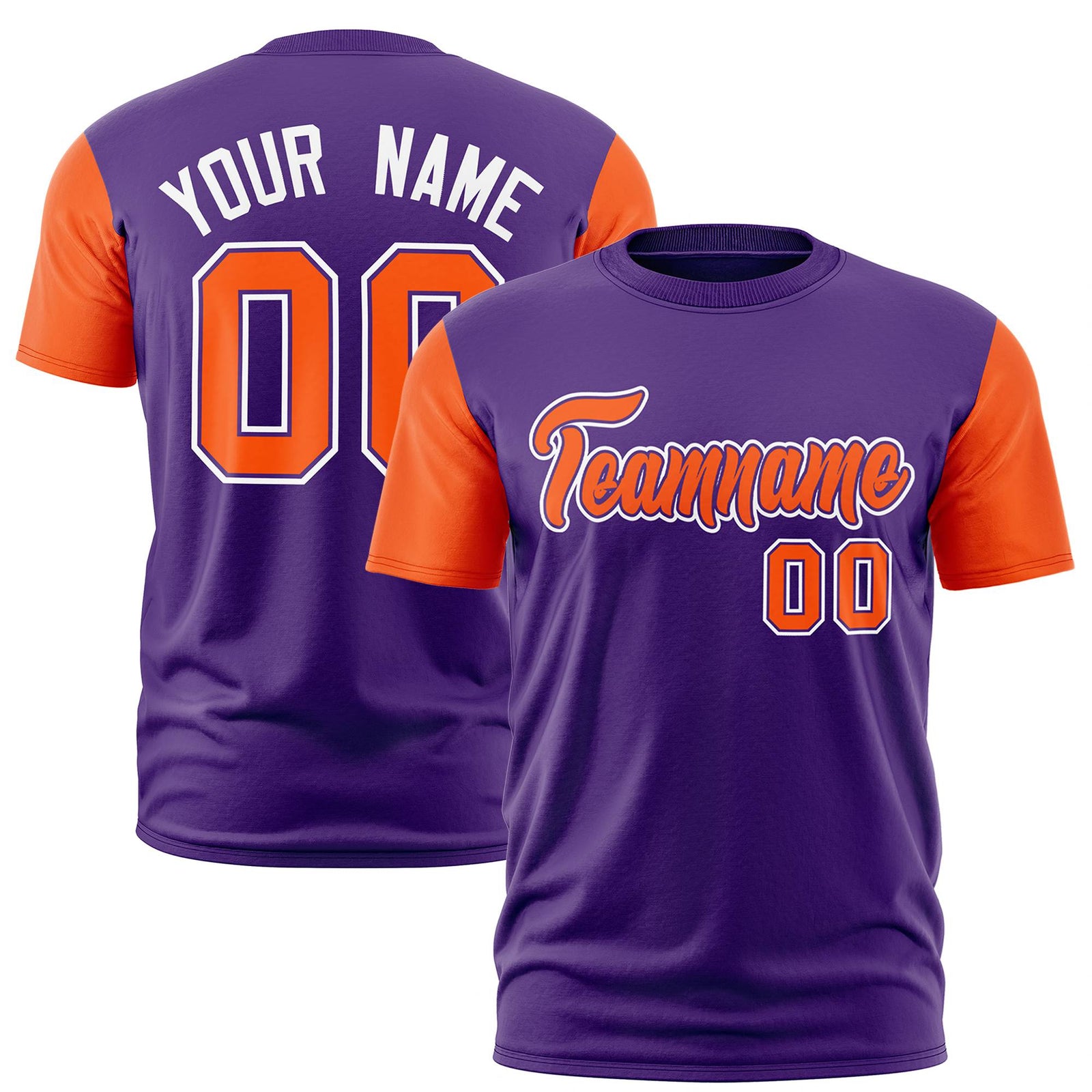 Custom Purple Orange White White Crew Neck Personalized Raglan Sleeve Performance T-shirt